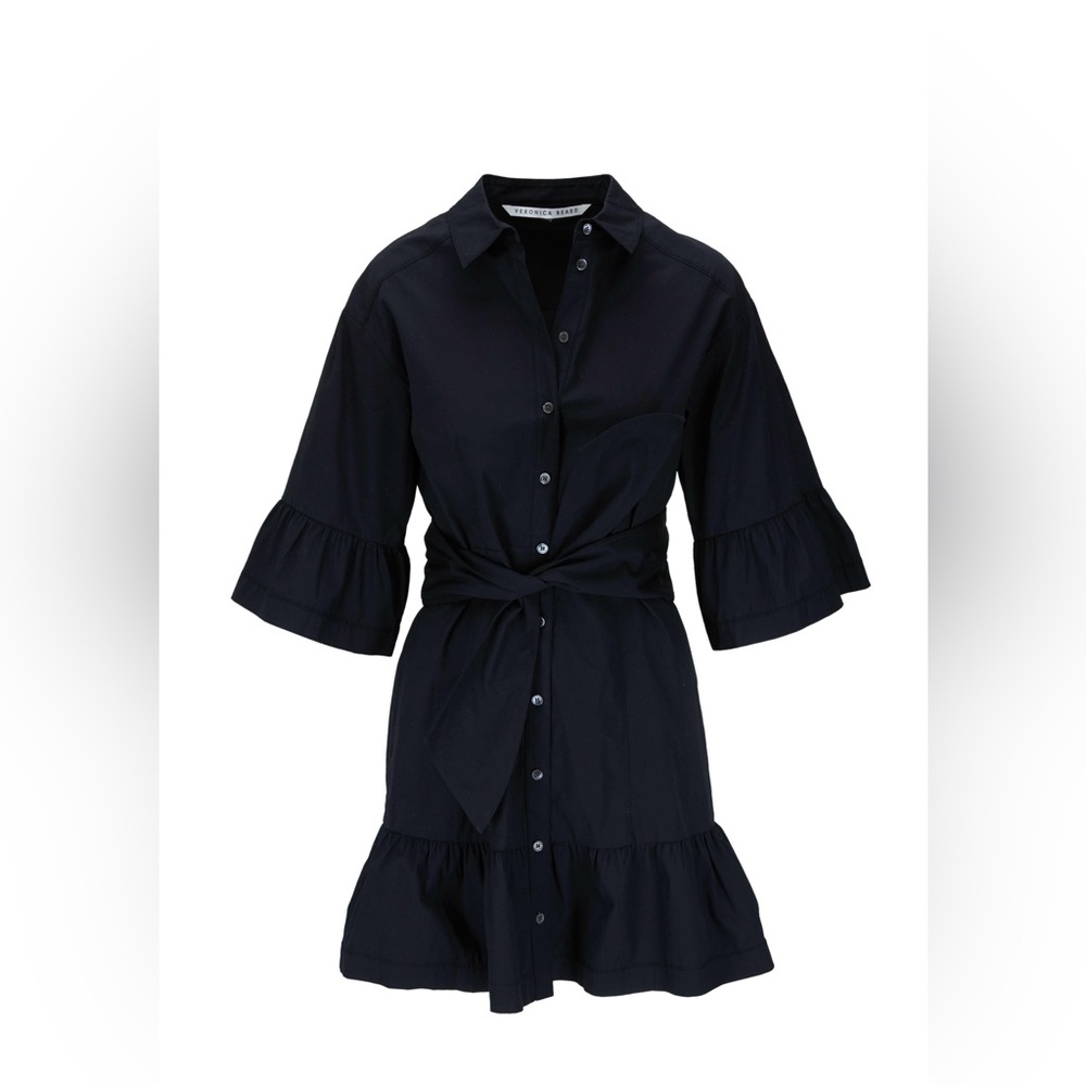 Veronica Beard Luriane Black Flounce Sleeve Mini Dress